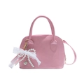 Pink minimalist bowling bag with lace bow and pearl pendant with a shoulder strap - With Pendant / Pink