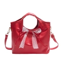Borsa a secchiello rossa in pelle PU con fiocco in pizzo bianco e tracolla regolabile - Rosso