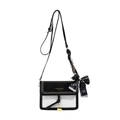 Bolso bandolera pequeño cuadrado en contraste con letras doradas y pañuelo seda - Negro