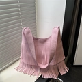 Borsa a spalla rosa con nappe e trama litchi con manico largo per pendolari quotidiani - Rosa