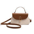 Borsa a tracolla in paglia da donna con finiture in ecopelle e chiusura dorata - Bianco