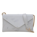 Minimalist white envelope bag with floral print and gold chain strap in a studio shot - White