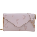 Pink envelope crossbody bag with floral leaf patterns and a gold metal chain strap - Pink