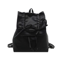 Minimalistischer schwarzer PU-Lederrucksack mit Schleifen und Kordelzugverschluss - Schwarz