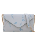 Elegant blue floral envelope bag with gold chain strap on white background - Blue