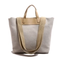 Minimalist canvas tote bag with brown leather handles and adjustable shoulder straps - Khaki