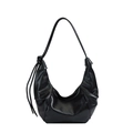 Large vintage black crescent hobo bag with knotted strap and tassel details - Black