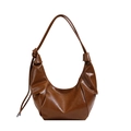 Brown semi-circle hobo bag in shiny PU leather with knot shoulder strap details - Brown