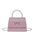 Pink sequin crossbody bag with pearl handle and silver bow for 2025 fashion style - Pink
