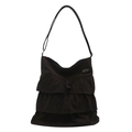 Black ruffled oxford tote bag with triple-layer ruffle design and slim shoulder straps - Black