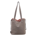 Borsa tote minimalista in nylon taupe con fodera a coulisse corallo per uso quotidiano - Grigio