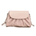Pink soft leather cloud crossbody bag with pleated design and silver chain strap - Pink