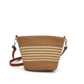 Gestreifte Stroh-Beuteltasche in Beige und Braun mit verstellbarem Schultergurt - Khaki Und Beige