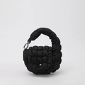 Bolso mini acolchado negro con textura de nube y detalles de cadena plateada de moda - Negro