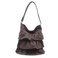 Dark coffee canvas tote bag featuring triple-layered ruffles and a long shoulder strap - Gray