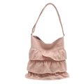 Pink layered ruffle tote bag in a minimalist design for women's casual shoulder wear - Pink