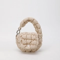 Bolso bandolera de nailon acolchado en crema con textura esponjosa y plata - Caqui