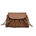 Brown ruched leather handbag with vintage metal chain strap for women fashion - Brown