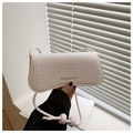 Chic cream white woven crossbody bag with gold fashion lettering and knotted rope strap - White