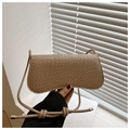 Minimalist woven texture crossbody bag in khaki leather with gold metal hardware details - Khaki