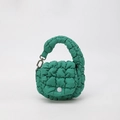 Mini green quilted puff crossbody bag with soft bubble texture and silver metal clip - Green