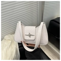 White faux crocodile leather underarm bag with silver star buckle decoration - White
