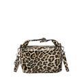 Borsa a mano leopardata lucida con fibbia metallica e tracolla regolabile - Marrone