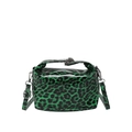 Borsa a spalla in pelle verniciata lucida verde con stampa leopardata e chiusura in metallo - Verde