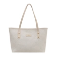 Chique beige shopper met 3D bloemenborduursel en leren hengsels voor dagelijks gebruik - Wit