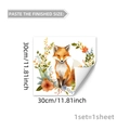 Close-up of watercolor fox and floral wall sticker showing 30cm square dimensions - Watercolor Fox Style (C20056)