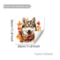 Detail of husky wall decal with autumn maple leaves, size 30cm, double-sided visual - Husky with Scarf Style (C20057)