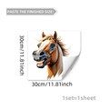 Close-up of a 30x30cm funny cartoon horse head window sticker with size dimensions - Laughing Horse Head Style (C20061)