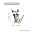 Detailed size specifications of a cartoon donkey wall sticker with blue sunglasses decal - Humorous Donkey with Sunglasses Style (C20062)