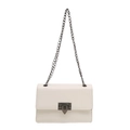 Bolso bandolera minimalista de cuero PU blanco con cadena gris oscuro y cierre - Blanco