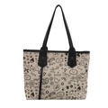Schicke 2025 Frühlings-Stofftasche mit schwarzen Graffiti auf beigem Gewebe - Schwarzer Graffiti-Druck-Stil / Schwarz