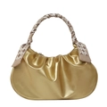 Schicke goldene Faltenhandtasche mit elegantem Seidenschal-Griff und Rautenmuster - Gold