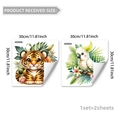 Detailed view of two 30x30cm window stickers featuring a cartoon tiger and cockatoo - Tiger Cub And Cockatoo Tropical Style / D20588