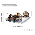 Watercolour otter static window sticker detail showing 30x60cm dimensions and cute design - Holding Hands Otters Warm Style / D20589