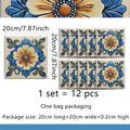 Detail of 20x20cm floral tile stickers in blue and yellow PVC set for home decor - Blue Yellow Floral Style (ACZ20064)