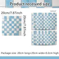 Detail of blue and white checkered tile stickers showing glossy texture and 20cm x 20cm size - Blue White Checkerboard Style (ACZ20066)