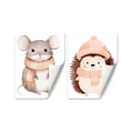 Twee vellen statische raamstickers met schattige ontwerpen van een muis en een egel decor - Aquarel Muisje En Egeltje Stijl