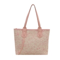 Schicke rosa-beige gewebte Tragetasche mit Cartoon-Motiven und Ledergriffen - Rosa Cartoon-IP-Stil / Rosa