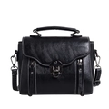 Borsa a mano nera in pelle con chiusura argento e cuciture a contrasto bianche - Nero