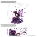 Detail view of purple fairy wall sticker with dimensions and packaging layout spec - Purple Butterfly Fairy Style (M14246)