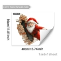 Detaillierte 30x40cm 3D-Weihnachtsmann-Wandsticker-Abmessungen und PVC-Materialansicht - Weihnachtsmann guckt aus Backsteinmauer Stil (B20087)