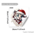 Close-up of 3D Christmas tiger wall sticker with dimensions and packaging details - Cartoon Christmas Tiger Cub Style (B20089)