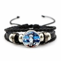 Verstelbare zwarte leren vlechtarmband met glazen hanger in Van Gogh Husky-stijl kunst - Husky Patroon (JY008391-4)