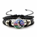 Zwarte gevlochten lederen armband met Van Gogh Beagle glazen cabochon voor dames en heren - Beagle Patroon (JY008391-5)
