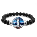 Elastische zwarte kralenarmband met husky en Starry Night kunststijl glazen bedel - Husky (JY008395-4)