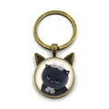 Süßer schwarzer Katzen-Schlüsselanhänger mit blauen Augen und Bronze-Katzenohren - Blauäugige Schwarze Katze (YSK3093-3)